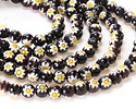 Millefiori Glass Black w/ White Daisy Round 8mm