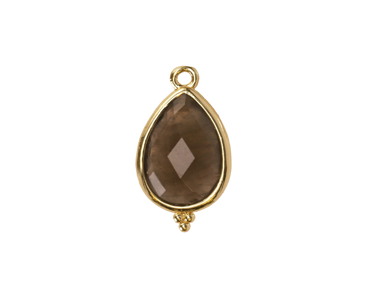 Smoky Quartz w/ Gold Finish Faceted Teardrop Focal 12x21mm