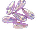 Czech Glass Lavender Opal AB w/ Gold Faceted Melon Teardrop 23x11mm