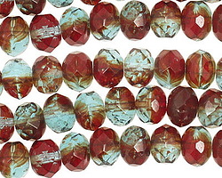 Czech Glass Muddy Waters Fire Polished Rondelle 6x9mm