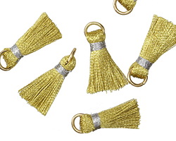 Metallic Gold w/ Silver Binding & Jump Ring Thread Tassel 17mm