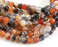 Multi Stone (Carnelian & Smoky Agates) Round 6-6.5mm