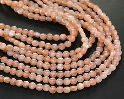 Peach Moonstone Faceted Puff Coin 4mm Beads