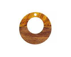 Walnut Wood & Tortoise Shell Swirl Resin Off-Center Hoop Focal 28mm