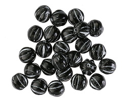 Czech Glass Jet w/ Silver Wash Melon Round 6mm