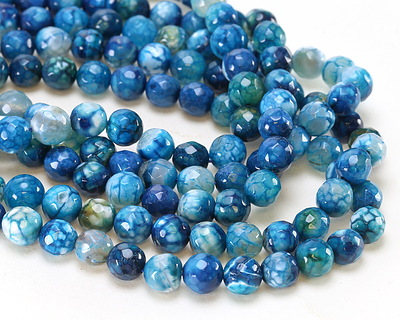 Aqua/White Fire Agate Faceted Round 8mm