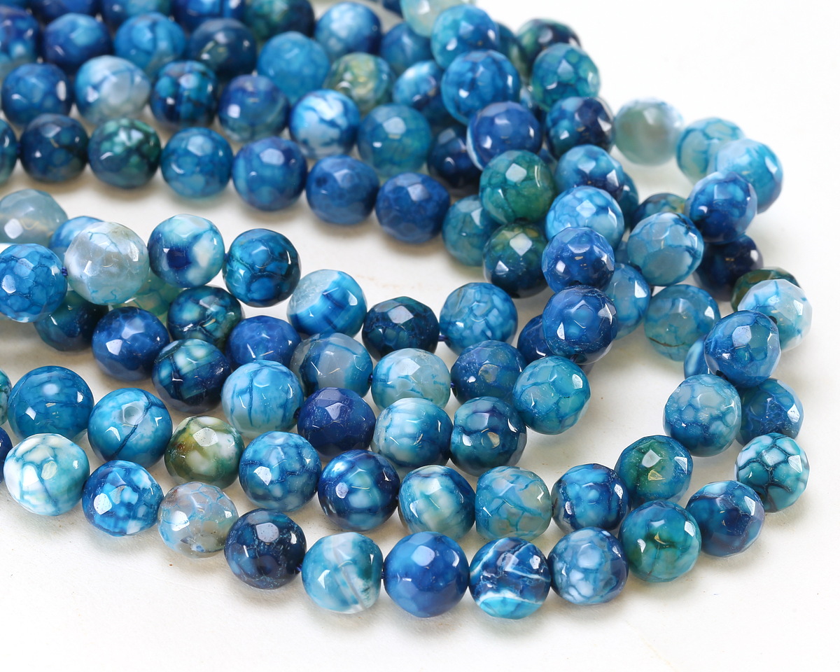 Aqua/White Fire Agate Faceted Round 8mm
