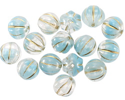 Czech Glass Ice Blue w/ Gold Melon Round 8mm