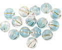 Czech Glass Ice Blue w/ Gold Melon Round 8mm