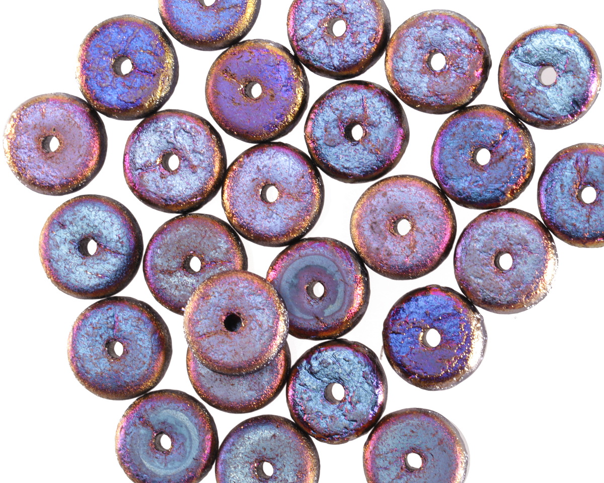 Czech Glass Textured Jet w/ Metallic Rainbow Heishi 4x8mm