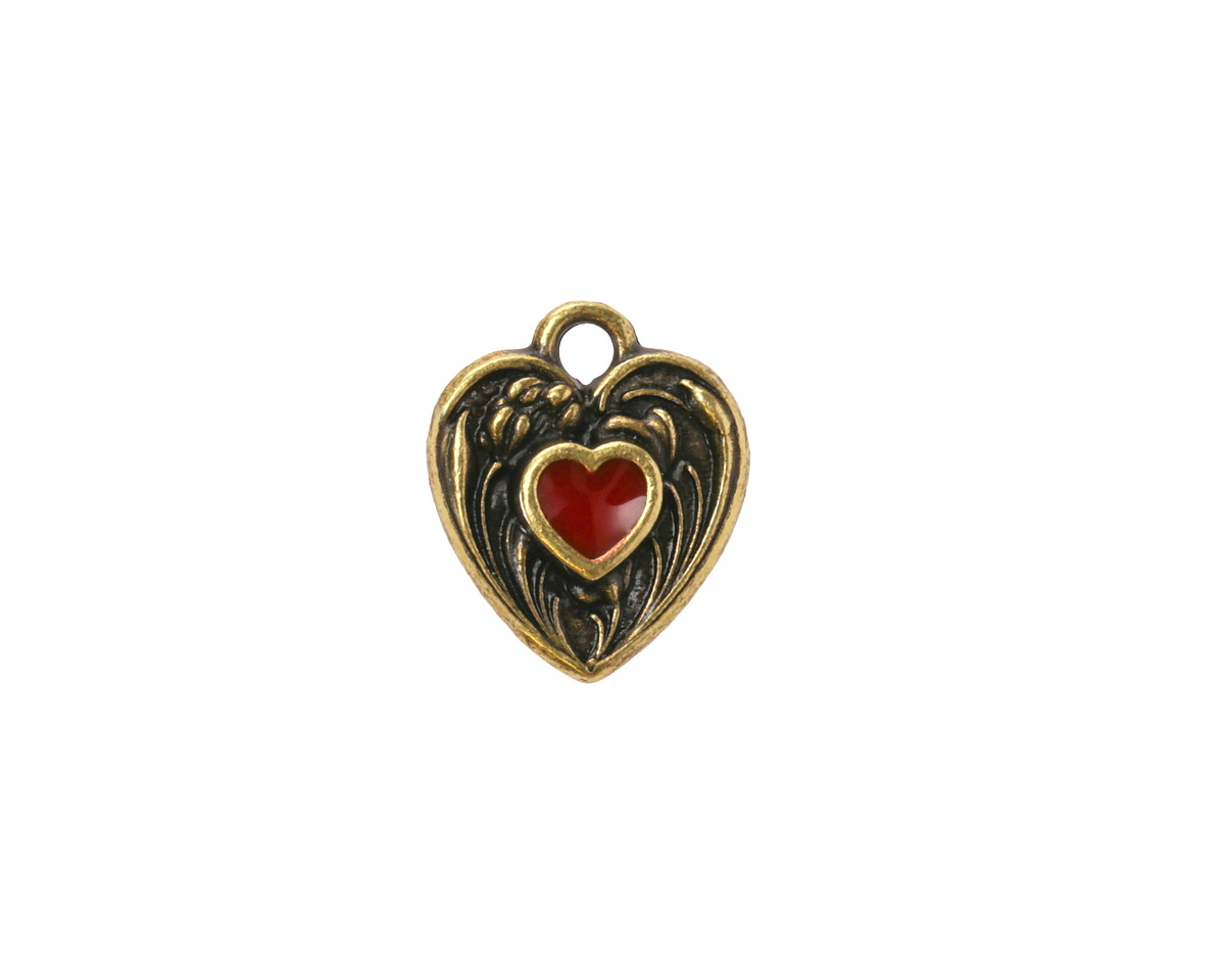 TierraCast Antique Brass (plated) Red Enamel Heart in Heart Shaped Focal 12.5x14mm