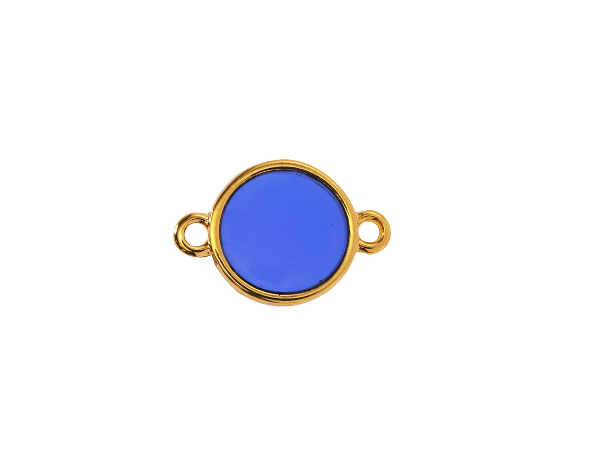 24K Gold (Plated) Transparent Cobalt Blue Resin Round Focal Link 12x17mm