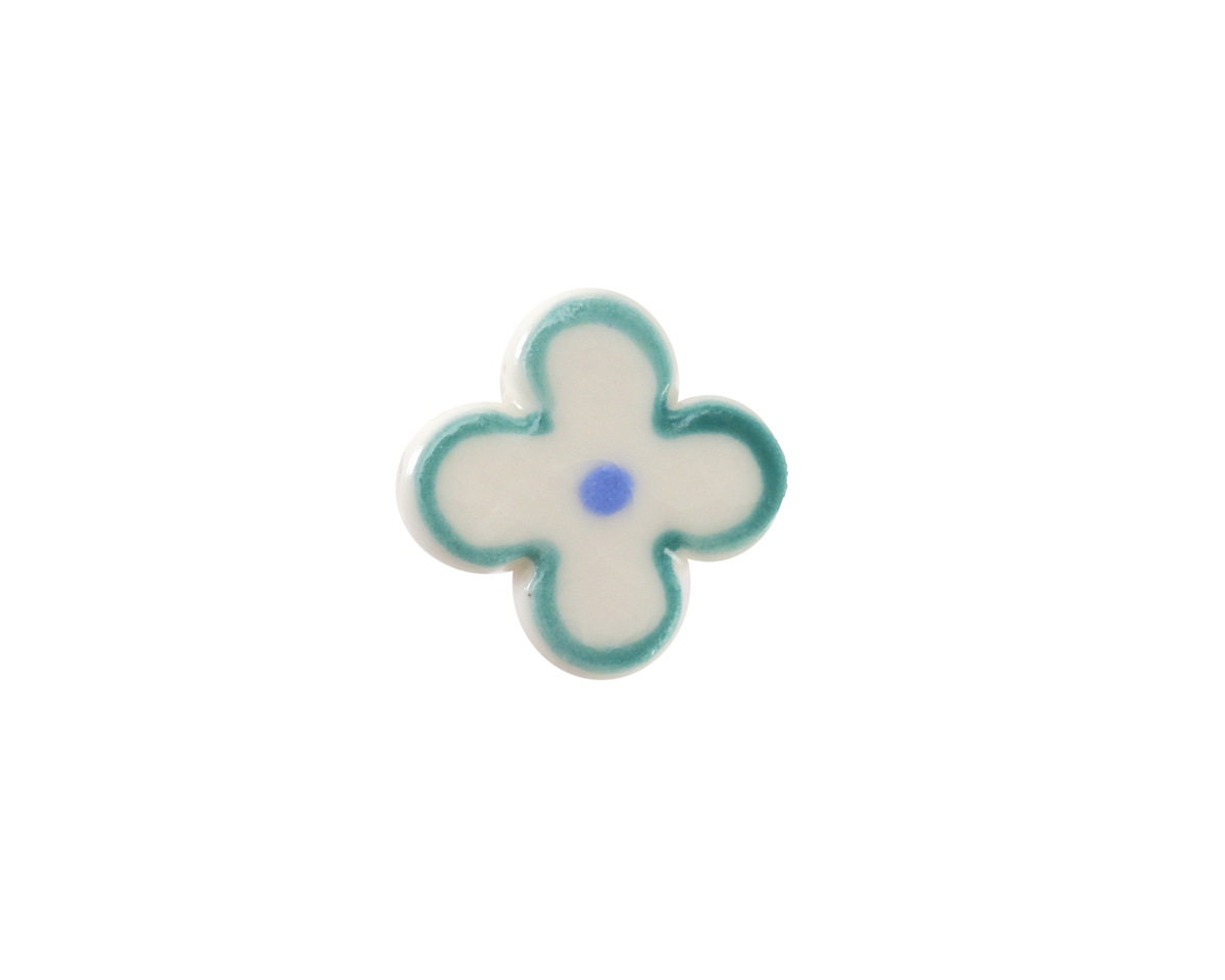 Turquoise Rimmed w/ Lake Blue Dot Porcelain Flower 15mm