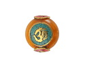 Nepalese Resin Amber & Brass w/ "Om" on a Turquoise Center & Coral Ends Coin Bead 17x19mm