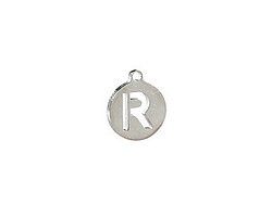 Stainless Steel Initial Coin Charm "R" 10x12mm