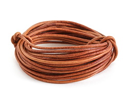 Natural Light Brown Round Leather Cord 2mm, 32 feet