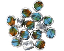 Czech Glass Rainforest w/ Silver Faceted Table Cut Oval 8x7mm