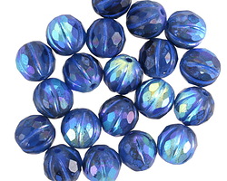 Czech Glass Matte Sapphire AB w/ Blue Faceted Melon Round 8mm