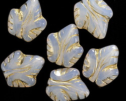 Czech Glass White Opal w/ Gold Grape Leaf 16x14mm