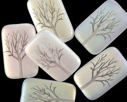 Czech Glass Laser Etched Tree on Matte Crystal AB Rectangle 19x12mm