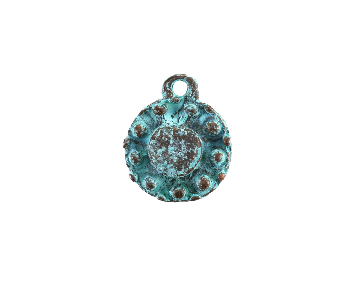 Mykonos Copper (plated) Patina Beaded Coin Focal 13.5x16mm