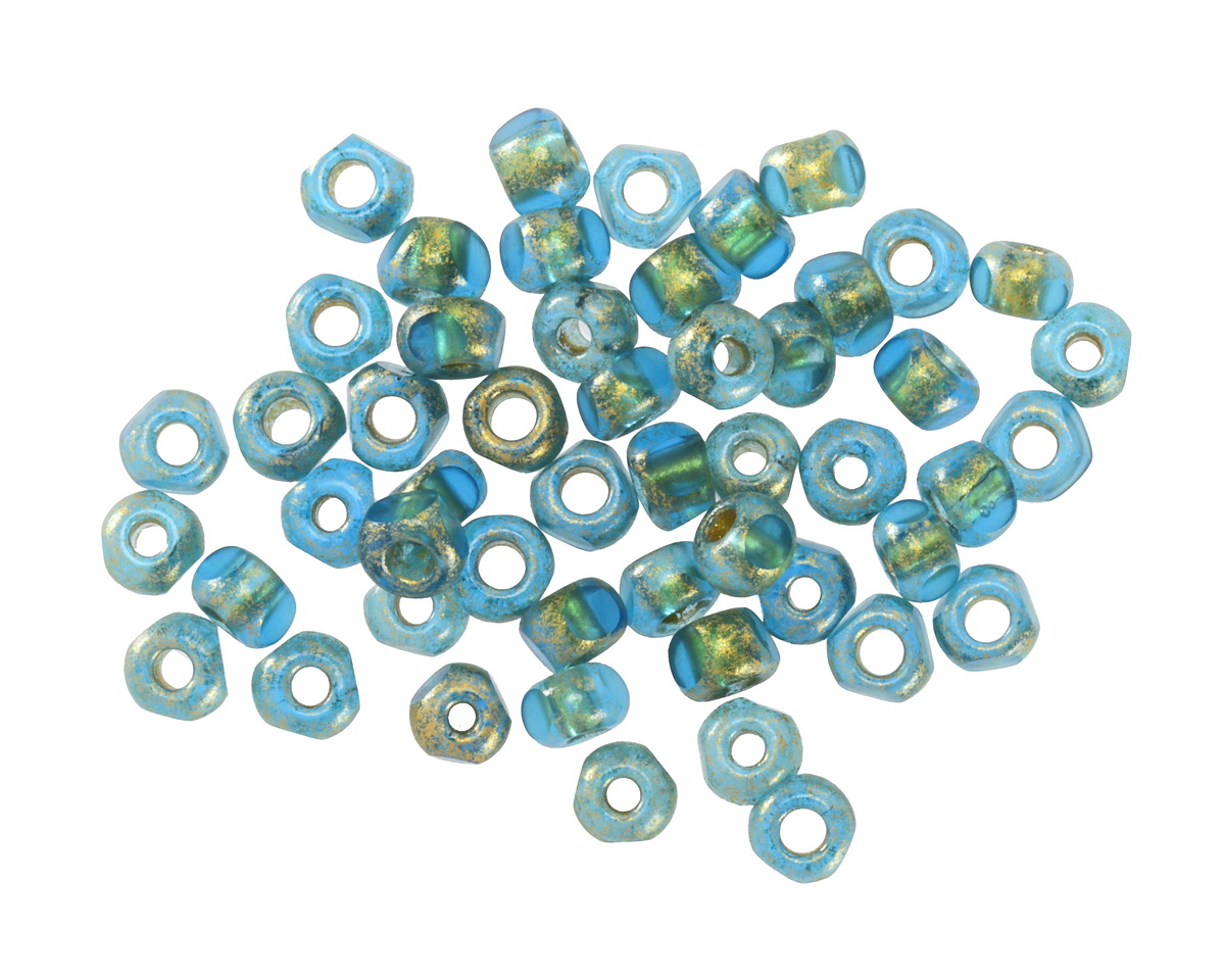 Czech Glass Aqua Blue w/ Antique Gold Trica Beads 3x4mm
