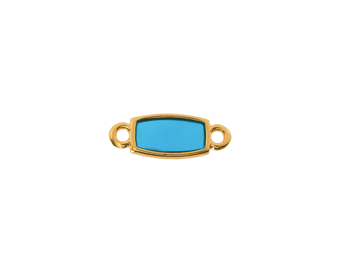 24K Gold (Plated) Transparent Turquoise Resin Rectangle Focal Link 16x6mm