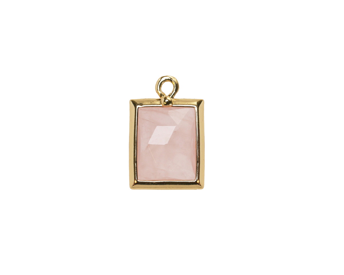 Rose Quartz (A) w/ Gold Finish Faceted Rectangle Focal 10x15mm