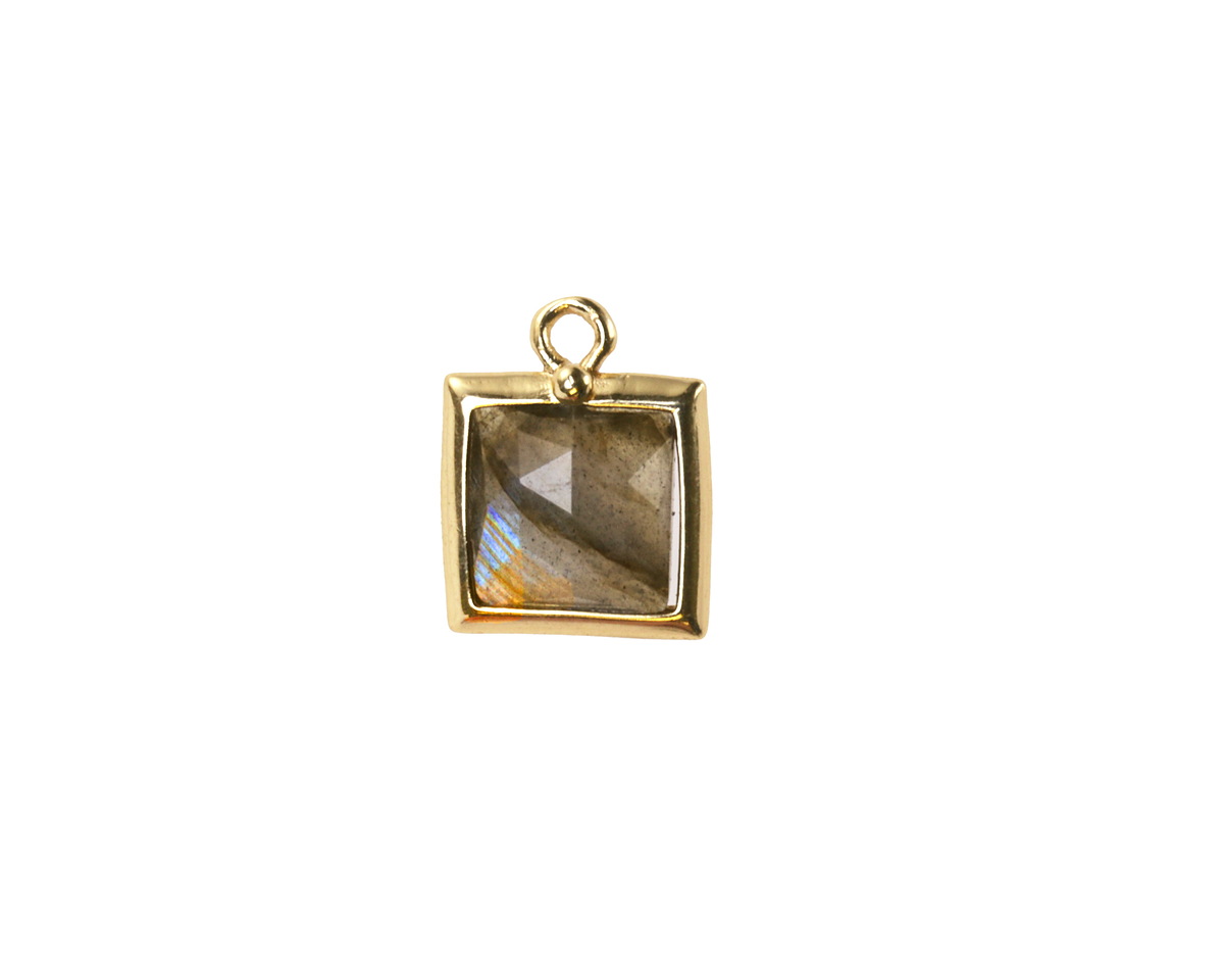 Labradorite w/ Gold Finish Faceted Square Focal 10x13mm