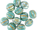 Czech Glass Turquoise AB w/ Gold Faceted Melon Round 10mm