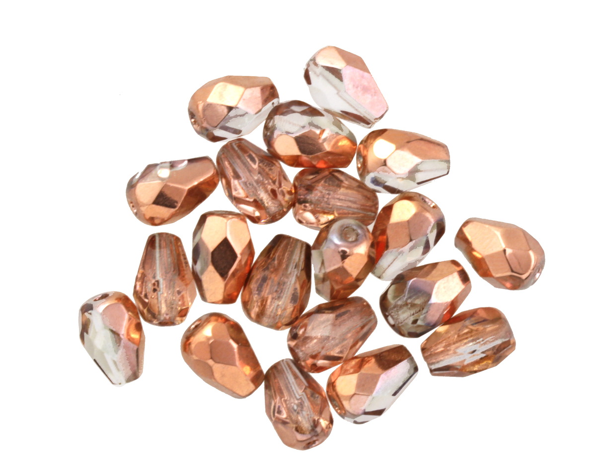 Vintage Smoked Topaz Glass Teardrop Pendant Beads (7x5mm) – Brass Core
