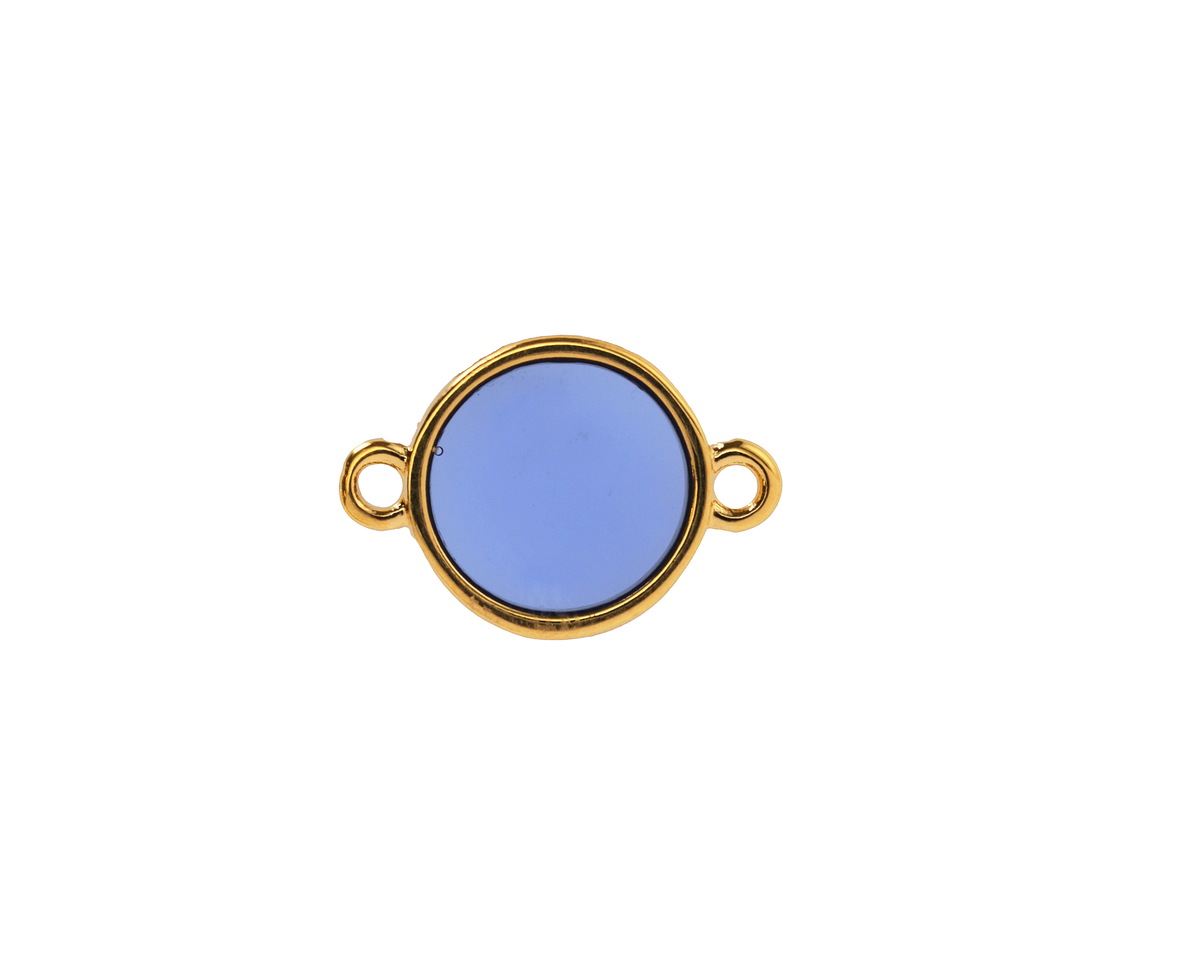 24K Gold (Plated) Transparent Sapphire Resin Round Focal Link 12x17mm