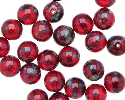 Czech Glass Ruby Picasso Round 8mm