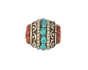 Nepalese White Brass Scalloping w/ Coral & Turquoise Rice 17x18mm
