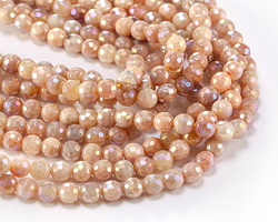 Peach Moonstone w/ AB Luster Faceted Round 6mm
