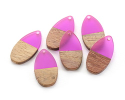 Walnut Wood & Orchid Resin Teardrop Focal 16x31mm