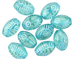 Czech Glass Island Blue w/ Metallic Turquoise Eye Rice 13x9mm