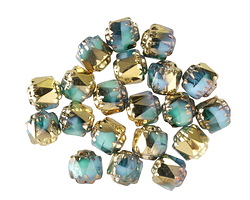 Czech Glass Aquamarine Waters w/ Gold Lantern 6mm