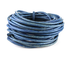Natural Pacific Blue Round Leather Cord 3mm, 16 feet