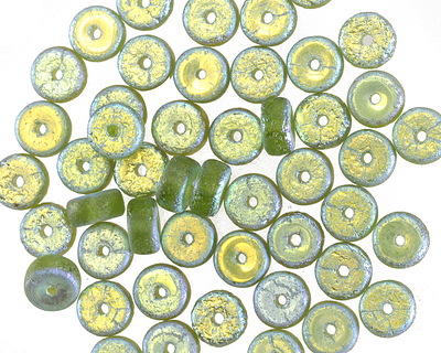 Czech Glass Textured Peridot AB Heishi 3x6mm