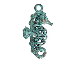 Mykonos Copper (plated) Patina Ornate Openwork Sea Horse Pendant 22x41mm