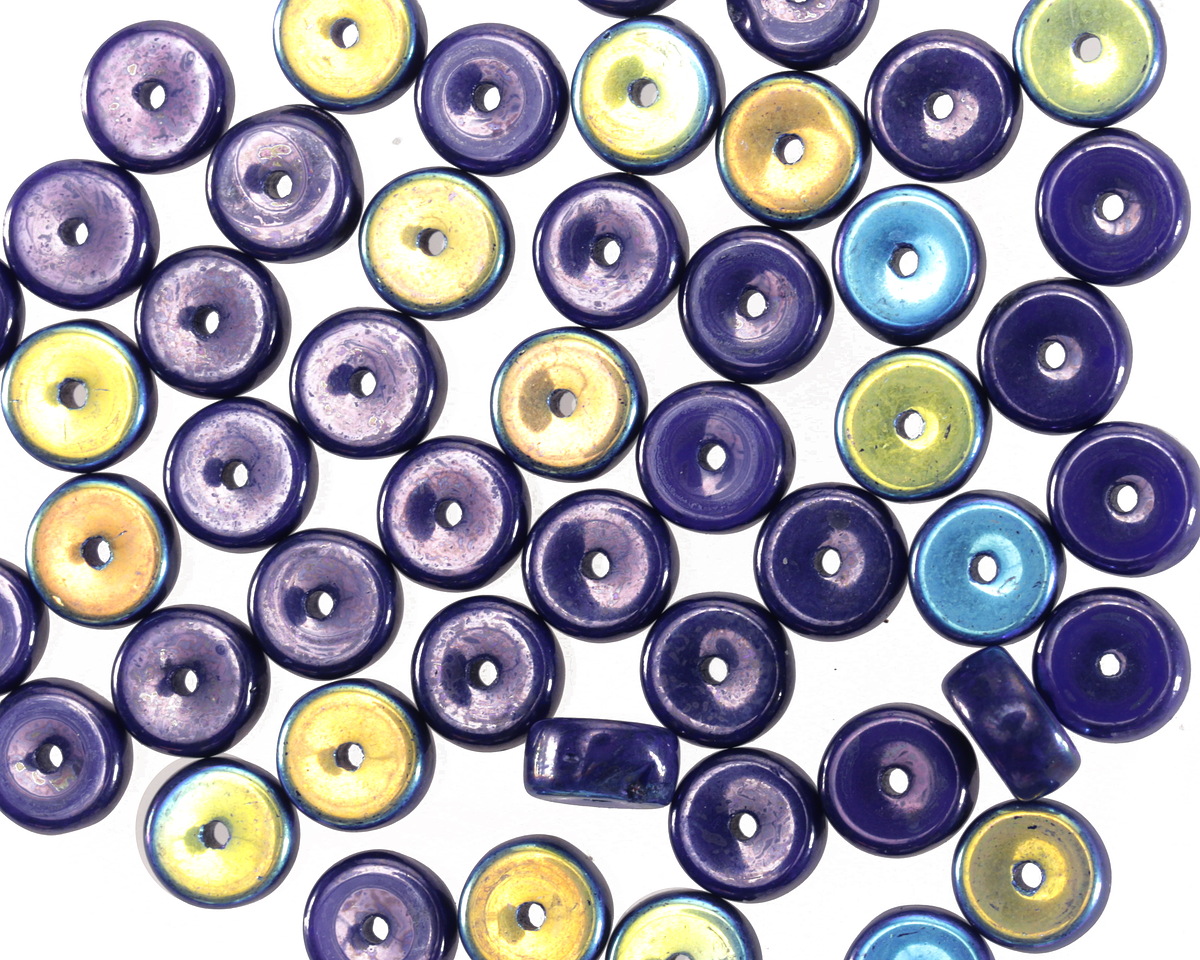 Czech Glass Indigo AB w/ Iris Luster Heishi 3x6mm