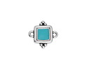 Antique Silver (plated) Turquoise Enamel Beaded Square Focal Link 15x14.5mm