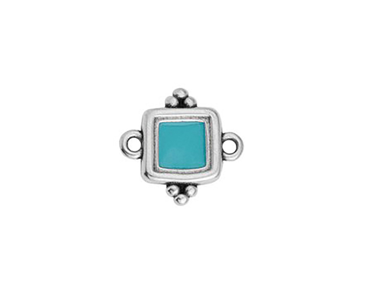 Antique Silver (plated) Turquoise Enamel Beaded Square Focal Link 15x14.5mm