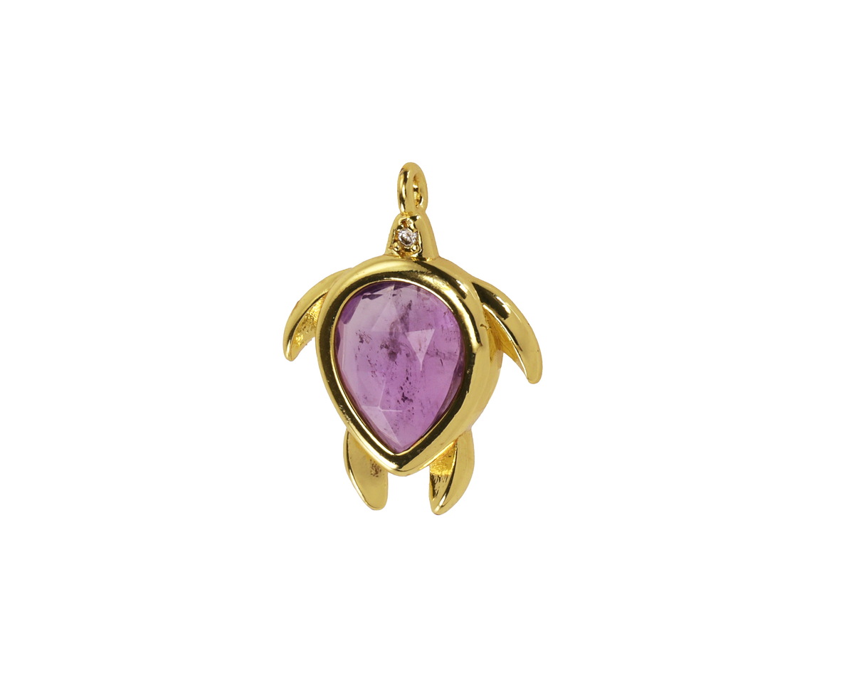 Amethyst w/ Gold Finish Sea Turtle Focal 15x19mm