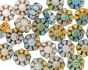 Czech Glass Sunny Coast w/ Metallic Rainbow Cactus Flower 9mm