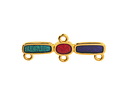 24K Gold (plated) Red, Green & Blue Transparent Enamel Oval & Rectangle 1:3 Focal Link 30x11mm