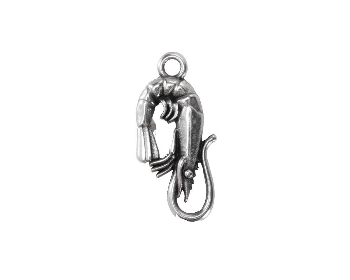 Antique Silver (plated) Shrimp Pendant 11x23mm