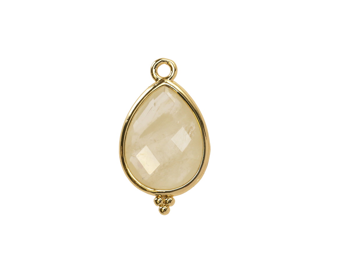 Lemon Quartz w/ Gold Finish Faceted Teardrop Focal 12x21mm