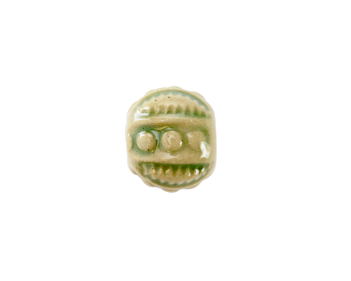 Golem Studio Bottle Green Circles & Notches Ceramic Round Bead 12-13x13mm